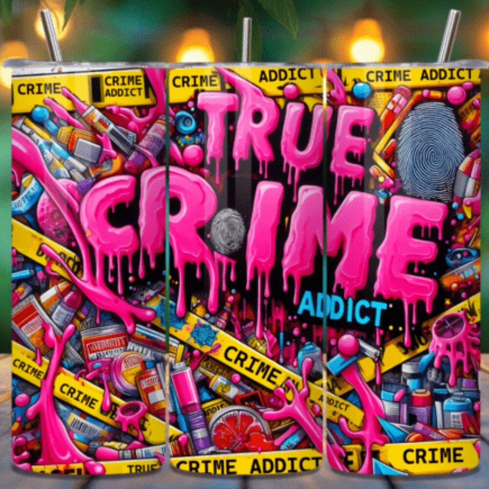True Crime Themed 20oz Sublimated Stainless Steel Tumbler with Lid & Straw